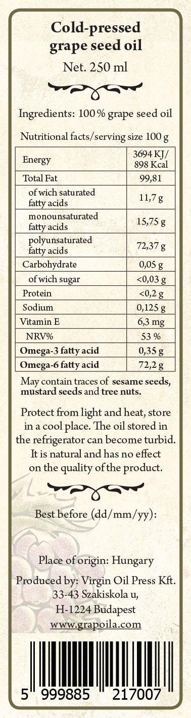 Grapeseed 17,18,19 CD付 Grapeseed oil, cold pressed, Zdravnitza, 100 ml